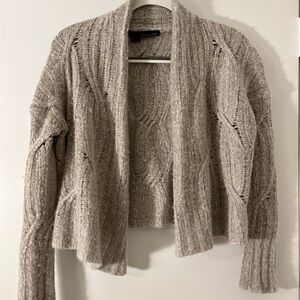 360Cashmere Open Front Cable Knit Cardigan XS Heather Grey